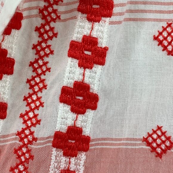 J.CREW Tunic M Boho Embroidered Tasseled Striped 3/4 Cover Up Cotton White Red - Picture 6 of 16